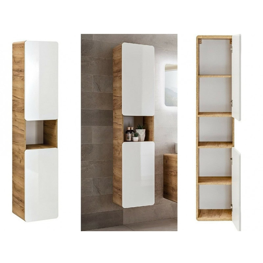 Impact Furniture Aruba White Gloss and Oak Wall Mounted Bathroom Furniture Set Image 5