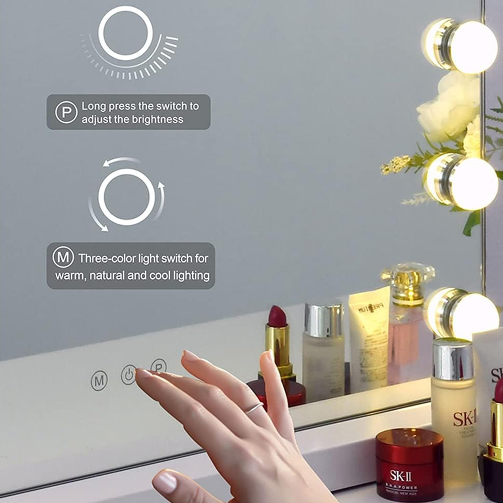ATEK White Dimmable LED Touch-Sensitive Hollywood Vanity Makeup Mirror 58 x 45cm Image 7