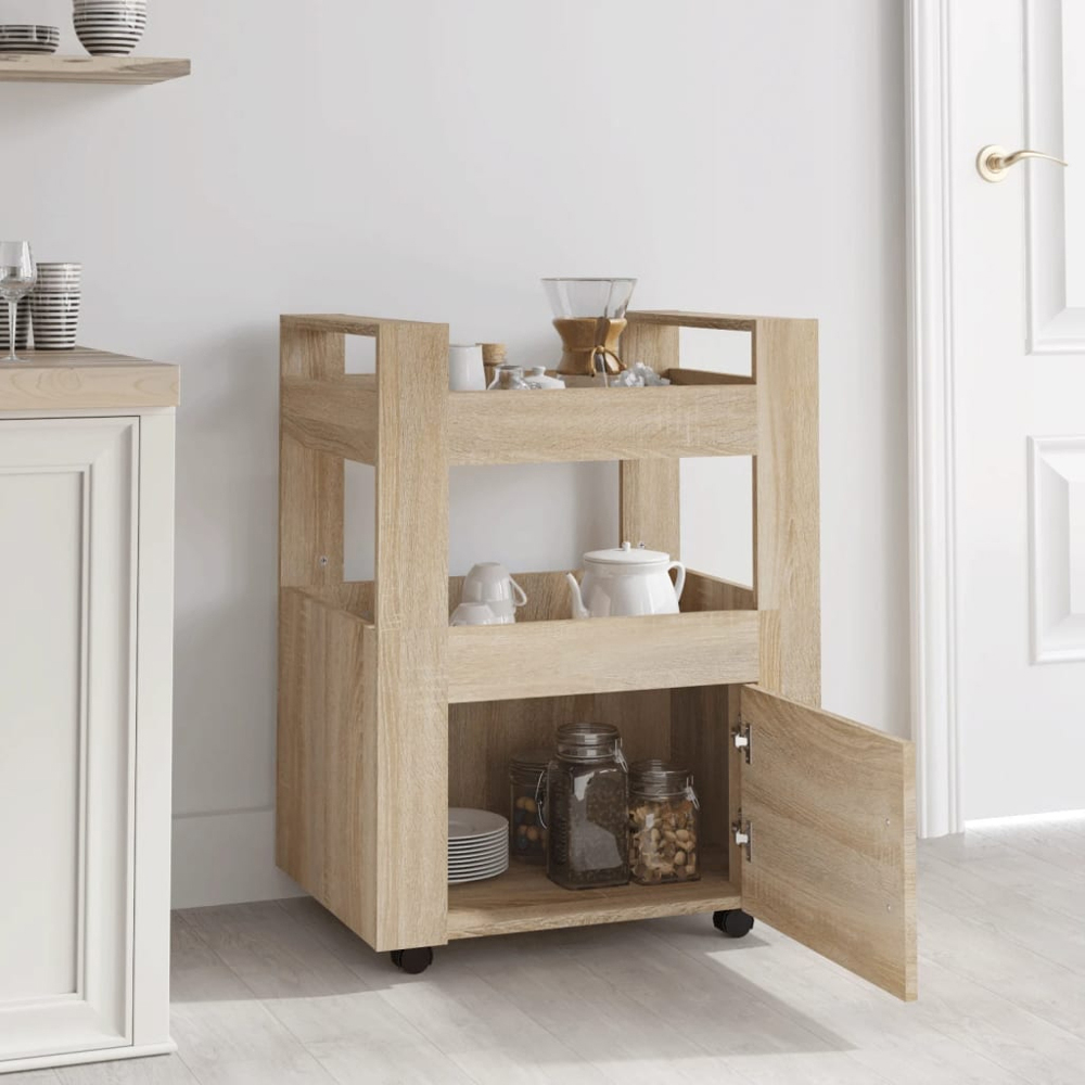 vidaXL Single Door 2 Shelf Sonoma Oak Kitchen Trolley Image 8