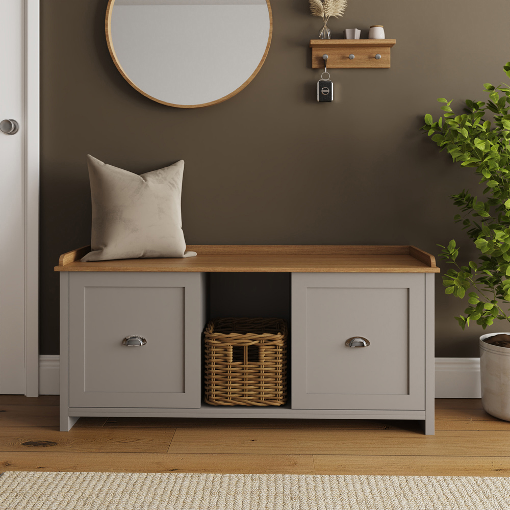 GFW Lancaster 2 Door Grey and Oak Shoe Bench Image 7