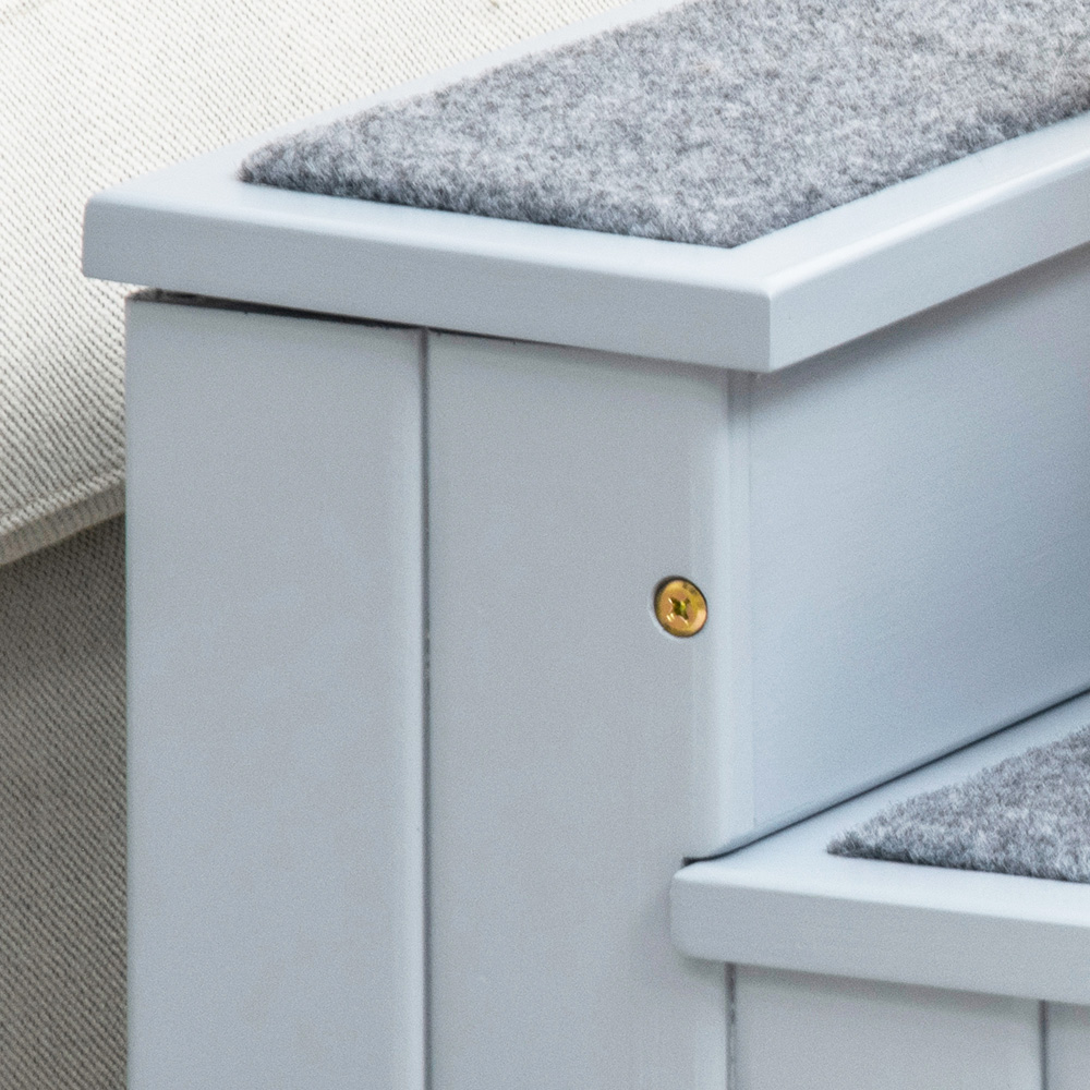 PawHut Grey 3 Step Wooden Dog Steps Pet Stairs with Storage Image 3