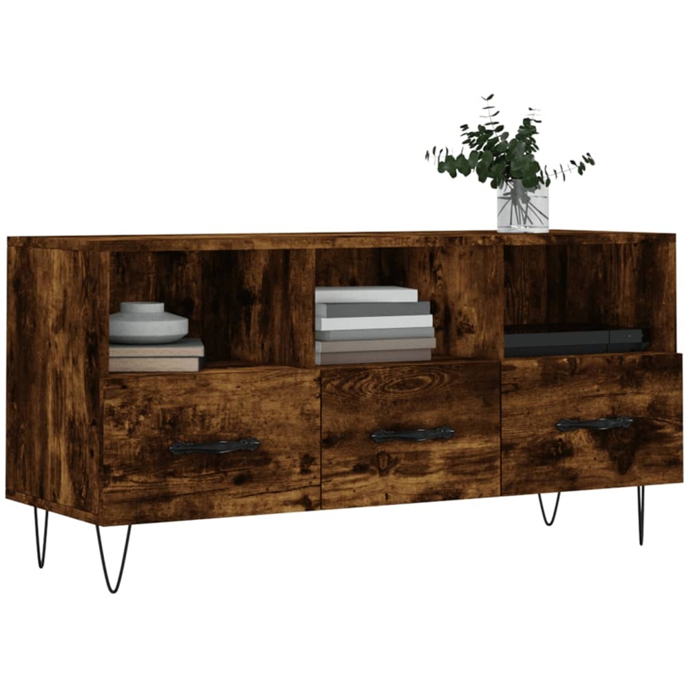 vidaXL 3 Drawer 3 Shelf Smoked Oak TV Cabinet Image 3