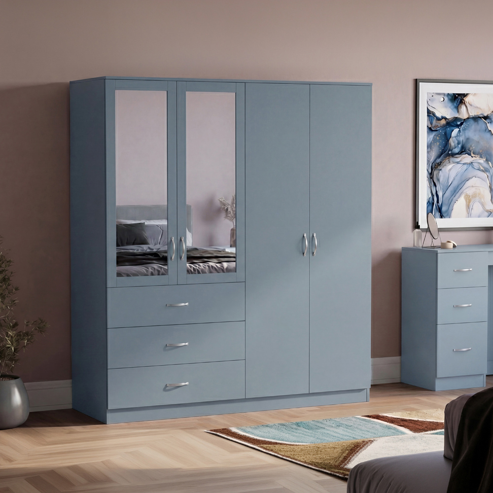 VIDA DESIGNS Riano 4 Door 3 Drawer Grey Mirrored Wardrobe Image 5