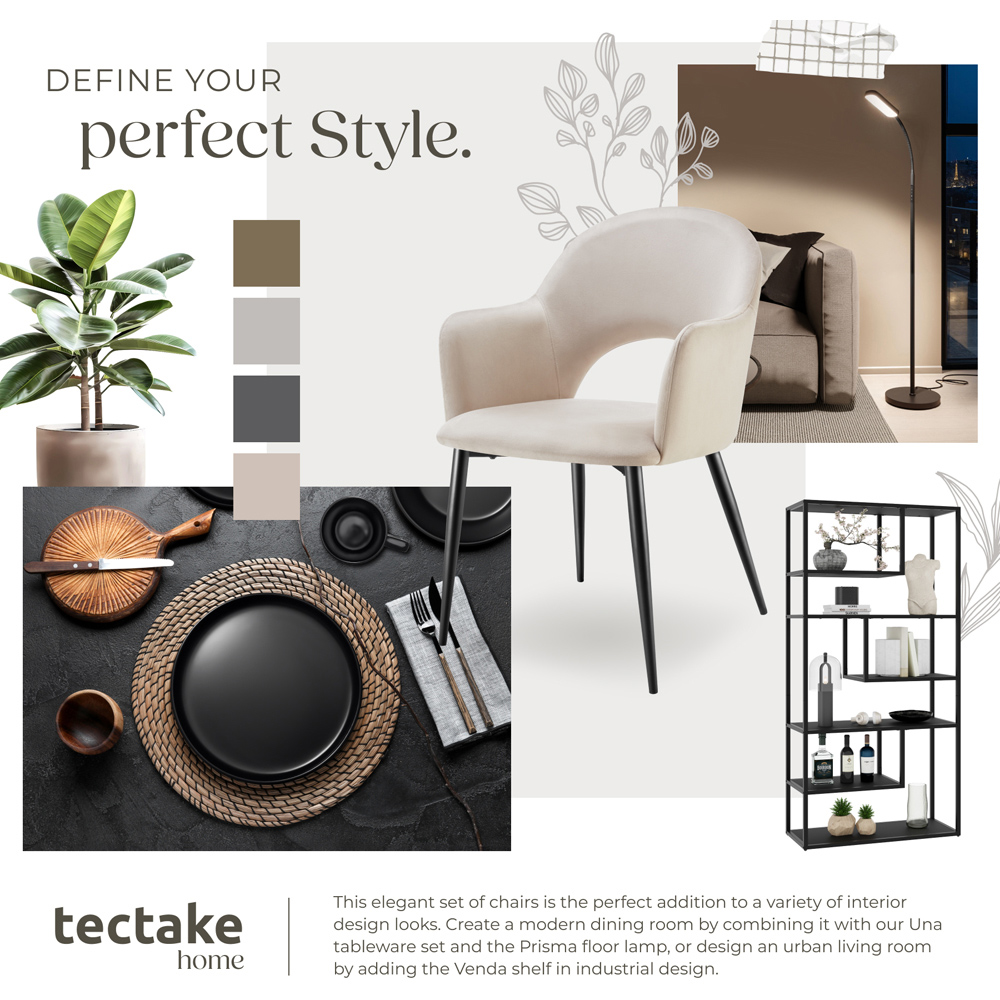 tectake Sasha Set of 4 Cream Velvet Dining Chair Image 8