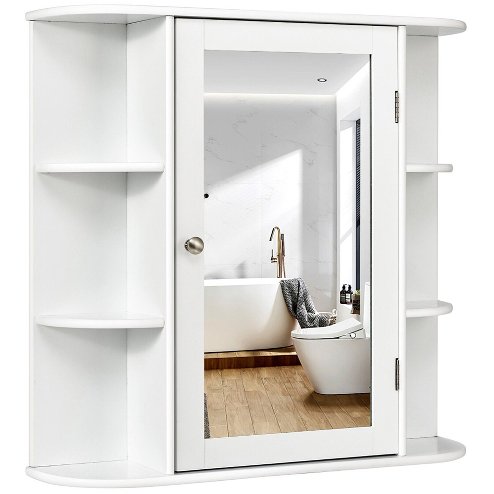 Costway Single Door 6 Shelf White Mirrored Wall Mounted Bathroom Cabinet Image 2
