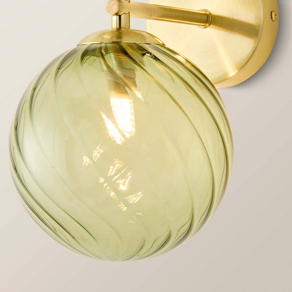 ValueLights Sydney Brushed Gold 2-Way Glass Globe Wall Light with Bulb Image 3