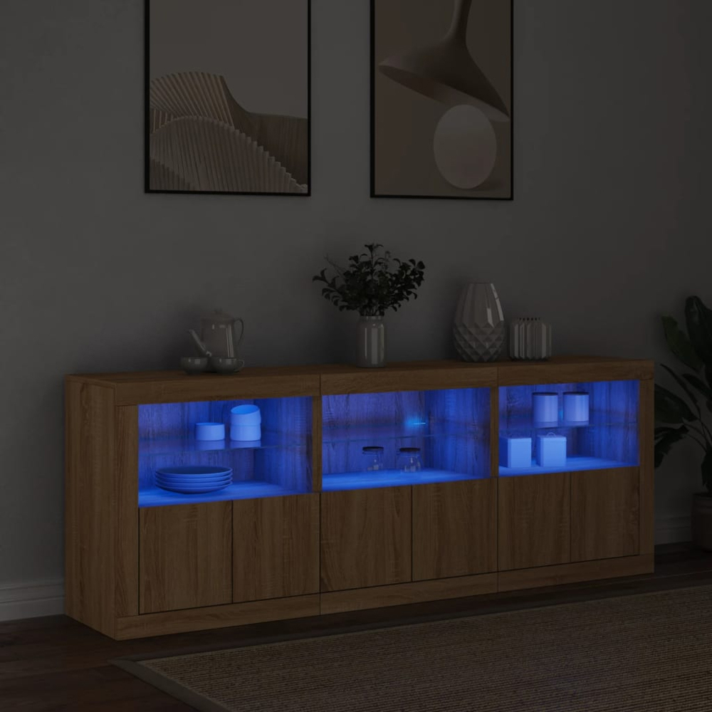 vidaXL 6 Door 6 Shelf Sonoma Oak Wide Sideboard with LED Lights Image 9