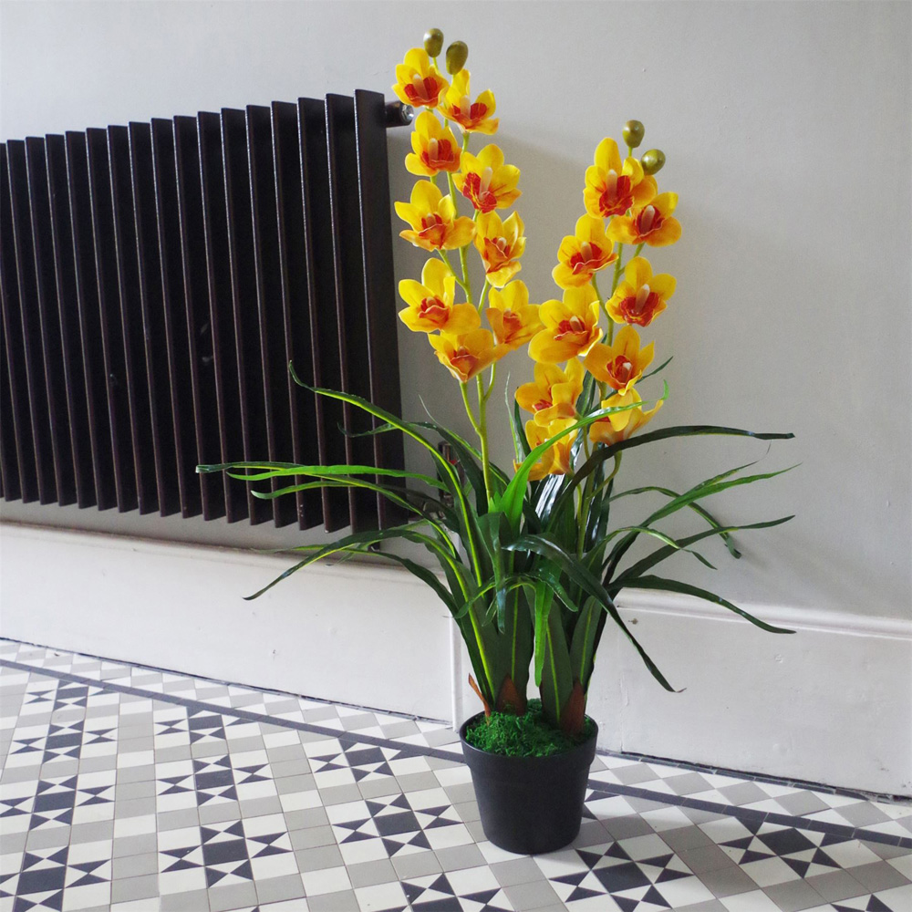 Leaf Yellow Orchid Flower Artificial Plant 90cm Image 3