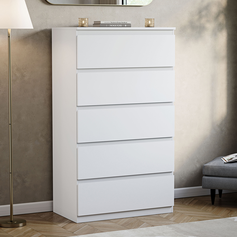 VIDA DESIGNS Denver 5 Drawer White Chest of Drawers Image 3