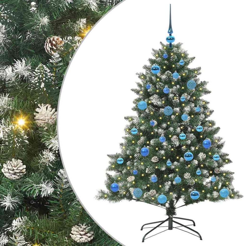 vidaXL Pre-Lit Blue Baubles Green Artificial Snow Tipped Christmas Tree 5ft Image 2
