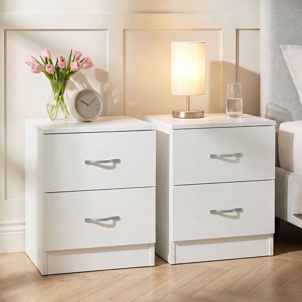 Vida Designs Riano 2 Drawer White Melamine Finish Bedside Table Set of 2 Image 1