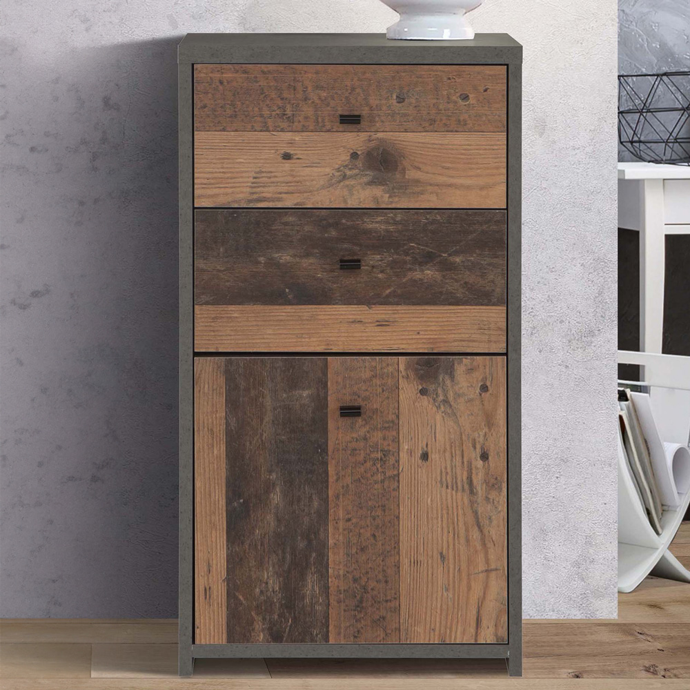 Florence Best Single Door 2 Drawers Dark Grey Old-Wood Storage Chest Image 1