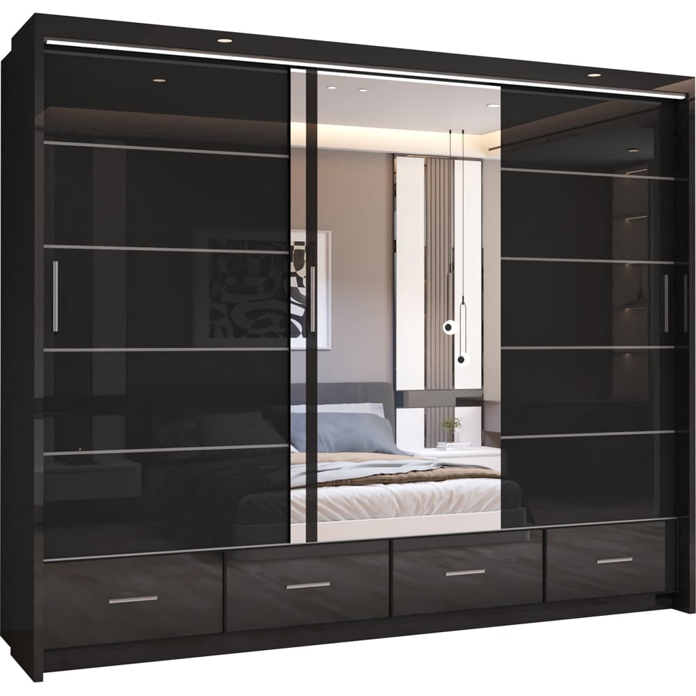 Sliding Wardrobes 4U 2 Sliding Door Black Modern High Gloss Central Mirrored Wardrobe Image 2