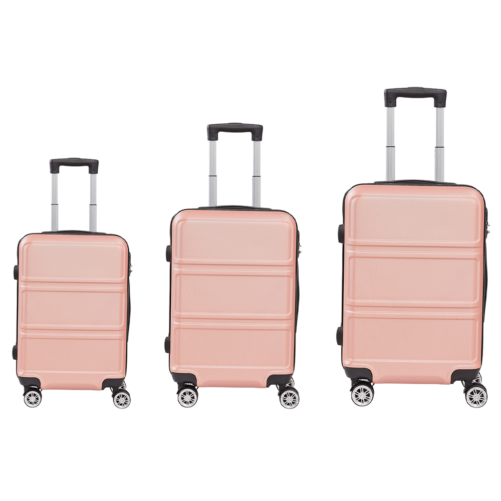 H&O Direct Set of 3 Rose Gold ABS Hardshell Suitcase Set Image 1