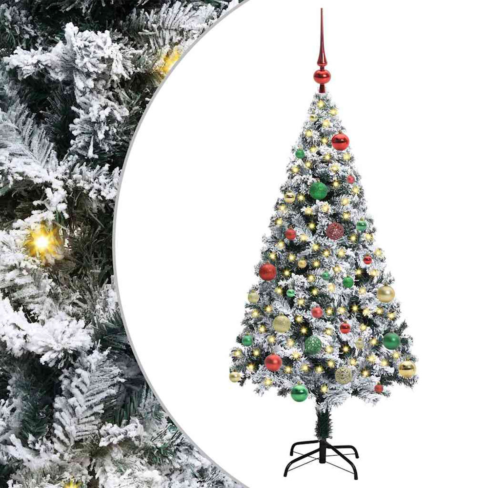 vidaXL Pre-Lit Multicolour Baubles White Artificial Christmas Tree 5ft Image 2