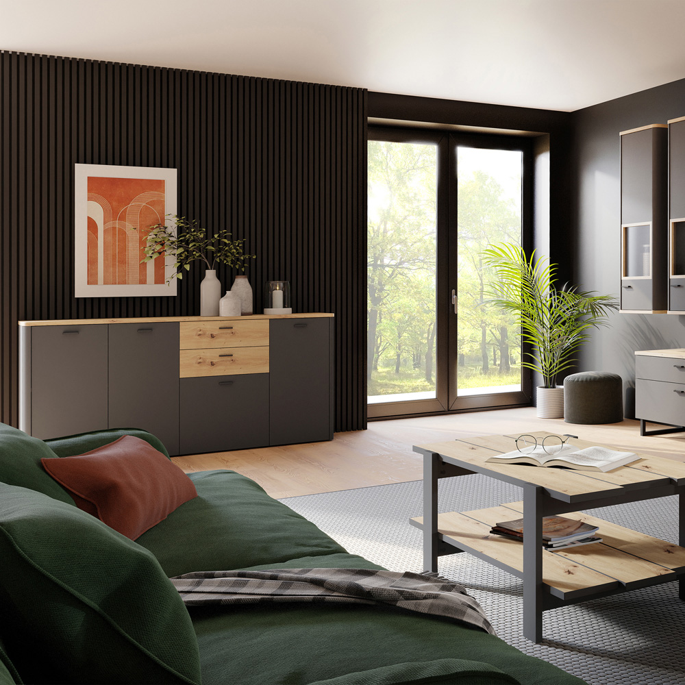 Florence Klara 4 Door 2 Drawer Grey and Oak Sideboard Image 7