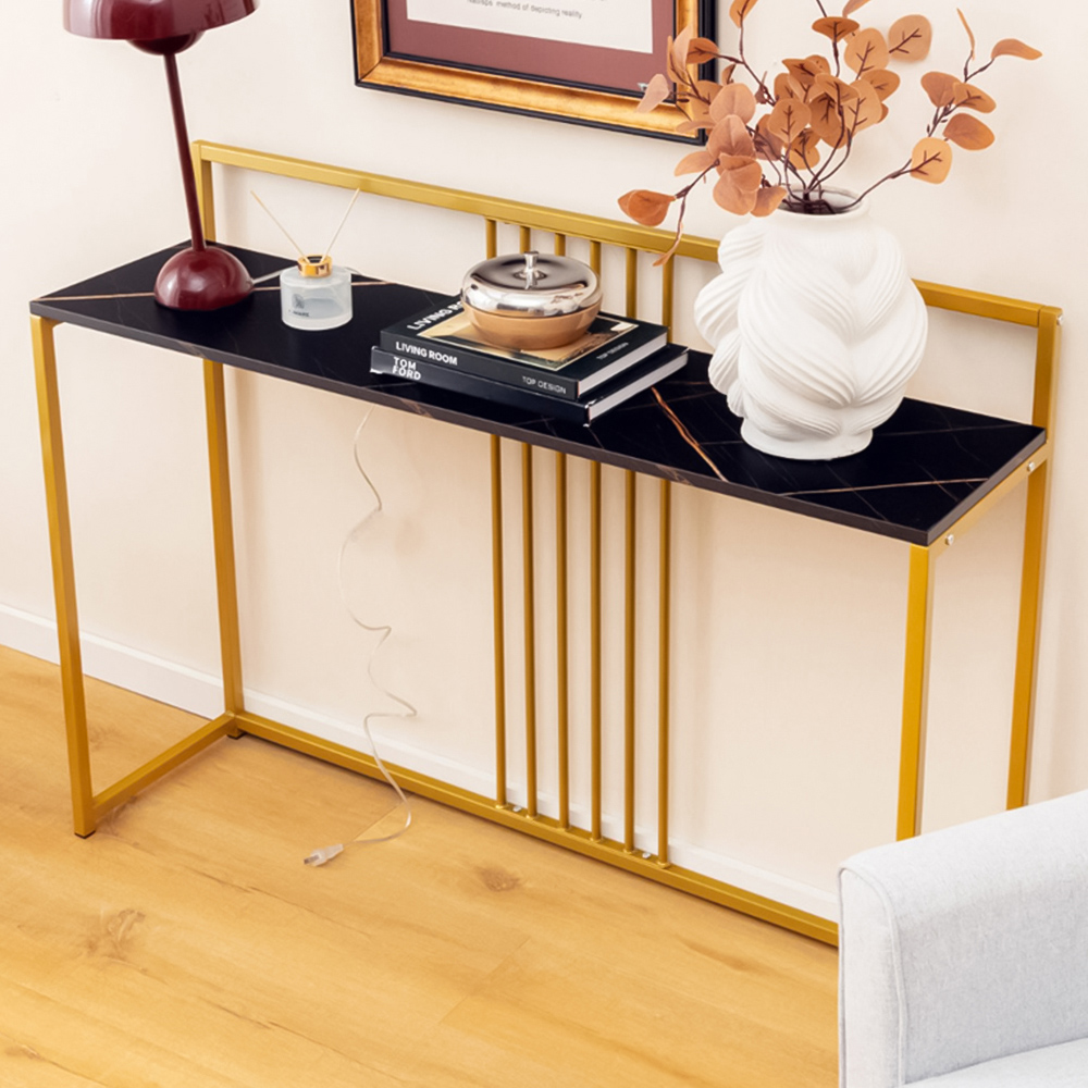 Costway Single Shelf Black Marble Console Table Image 1