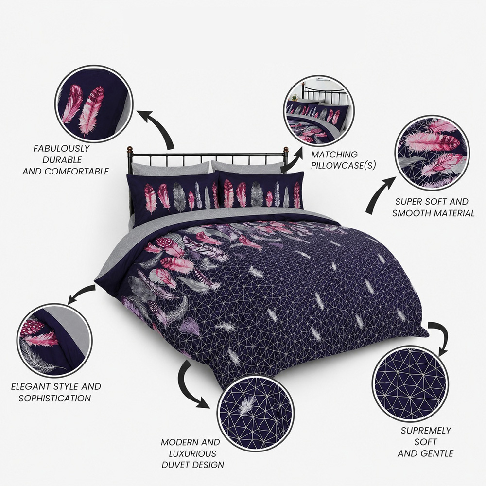 Smart Living Double Purple Feathers Duvet Set Image 4