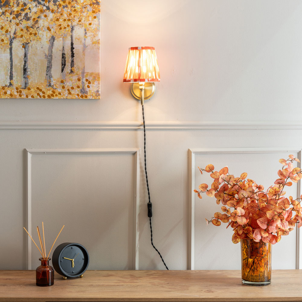 ValueLights Neely Antique Brass Orange Pleated Shades Plug-in LED Wall Light 2 Pack Image 2