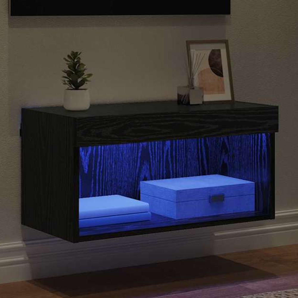 vidaXL Single Shelf Black Oak TV Cabinet with LED Lights Image 1