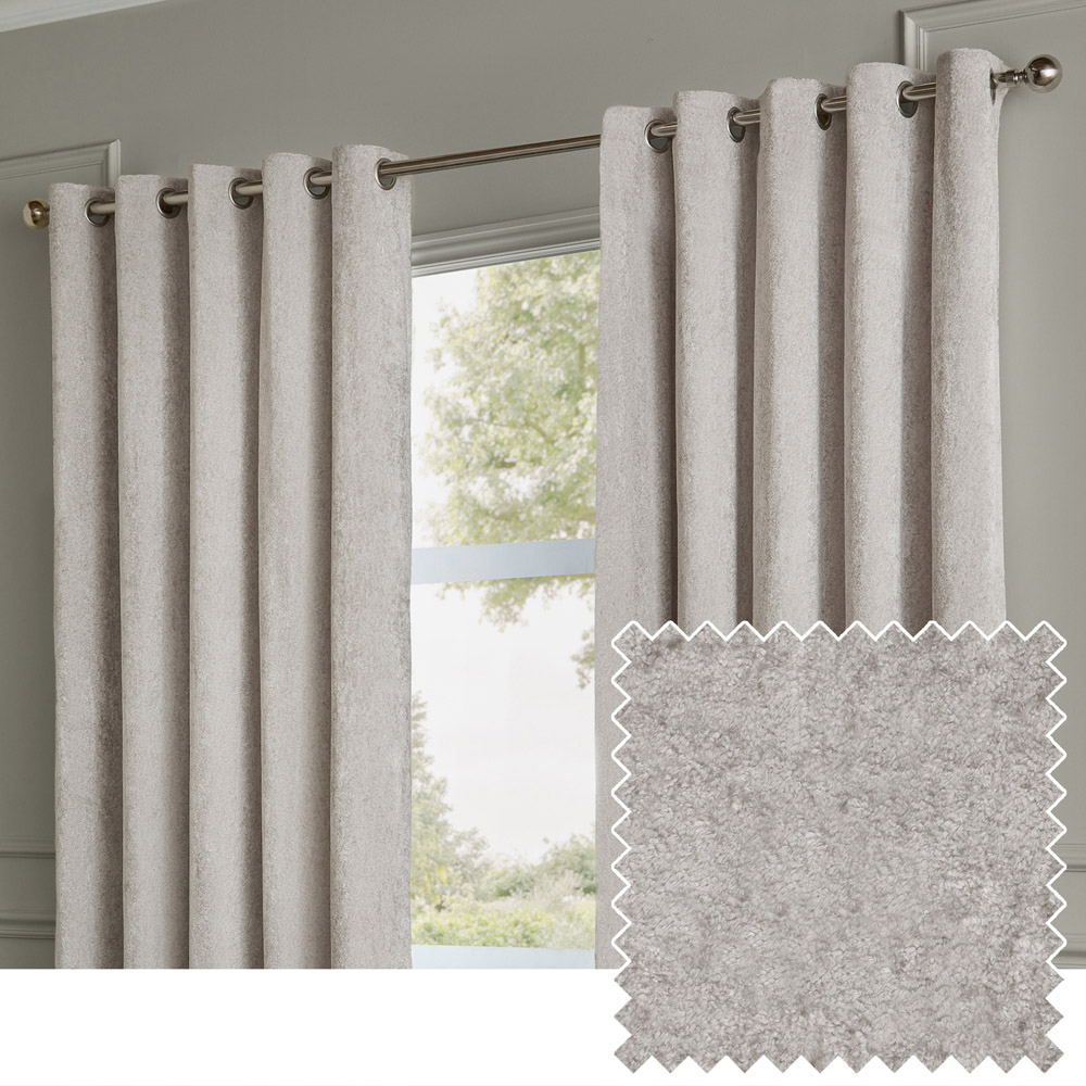 Paoletti Lustre Silver Velvet Fully Lined Eyelet Curtains 229 x 137cm Image 2