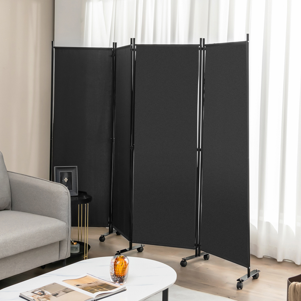 Costway 4 Panel Grey Folding Room Divider with Wheels Image 3