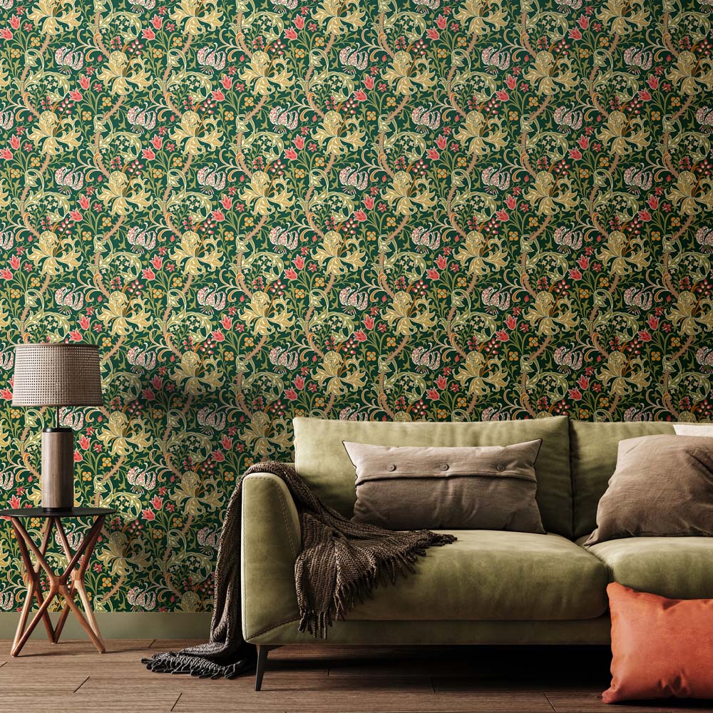 Hoopla Walls Lily Ogee Forest Green Non Woven Wallpaper Image 2