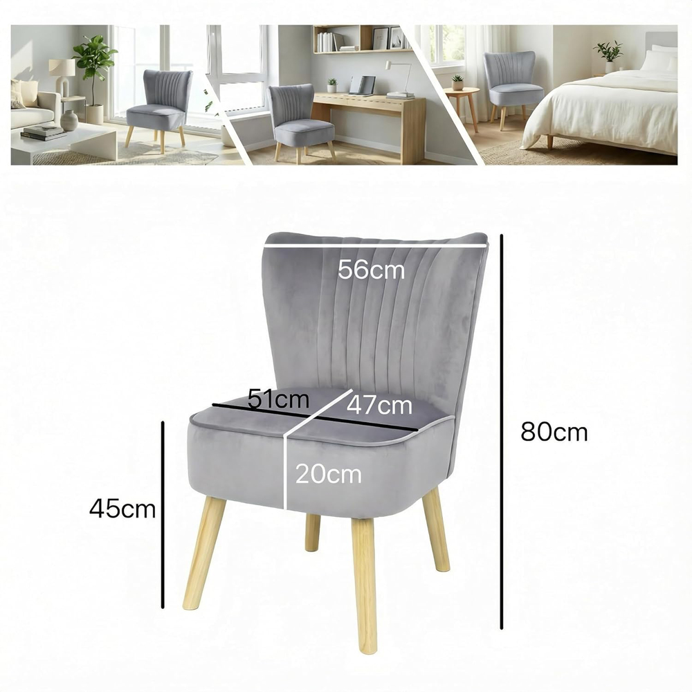 Alivio Grey Velvet Upholstered Modern Accent Chair Image 8