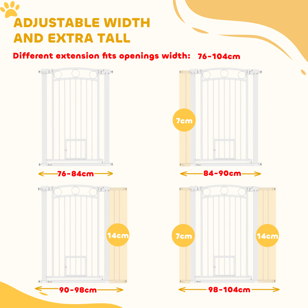 PawHut 76-104cm White Adjustable Stair Gate with Cat Door Image 8