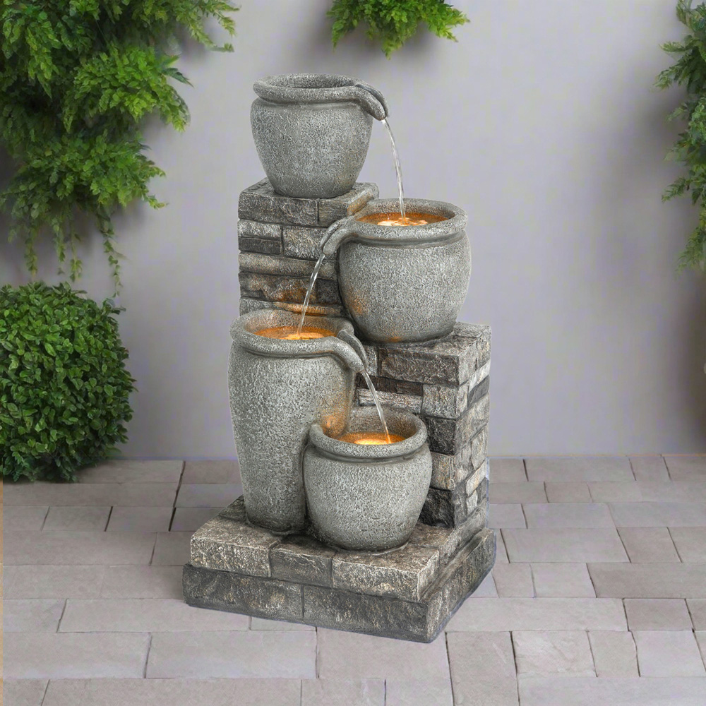 Teamson Home Grey 4-Tier Cascading Urn Stacked Stone Outdoor Fountain 30.7 inch Image 2
