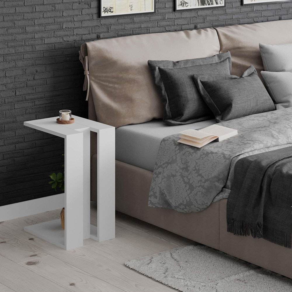 Decortie Muju White Modern C Shape Side Table Image 3