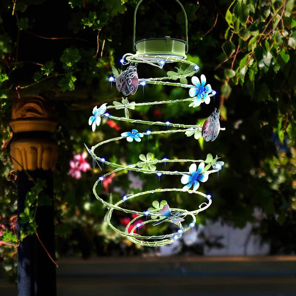 Avilo Spiral Hanging Lantern Solar Garden Light with Butterfly Image 4