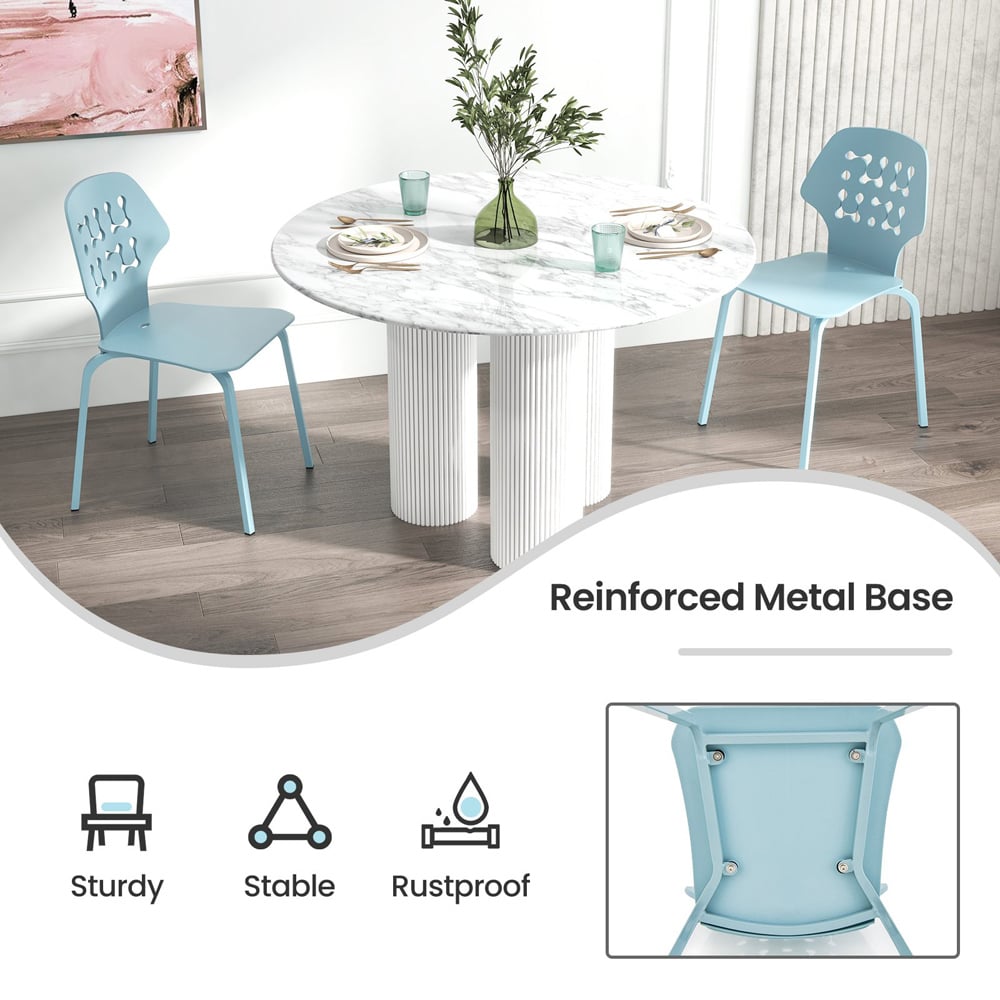 Costway Set of 4 Blue Hollowed Backrest Dining Chairs Image 6