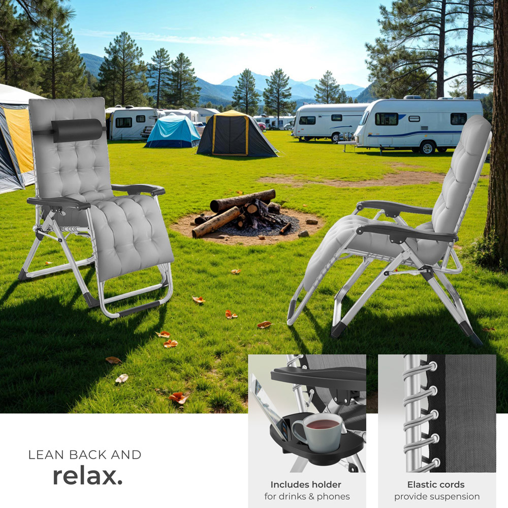tectake Cloud Set of 2 Light Grey Zero Gravity Foldable Sun Lounger Image 4