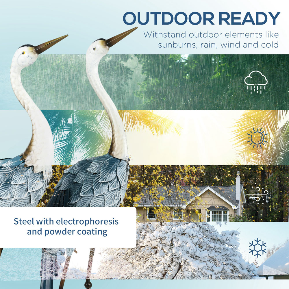 Outsunny Multicolour Steel Crane Statue Set Garden Ornament 2 Pack Image 5