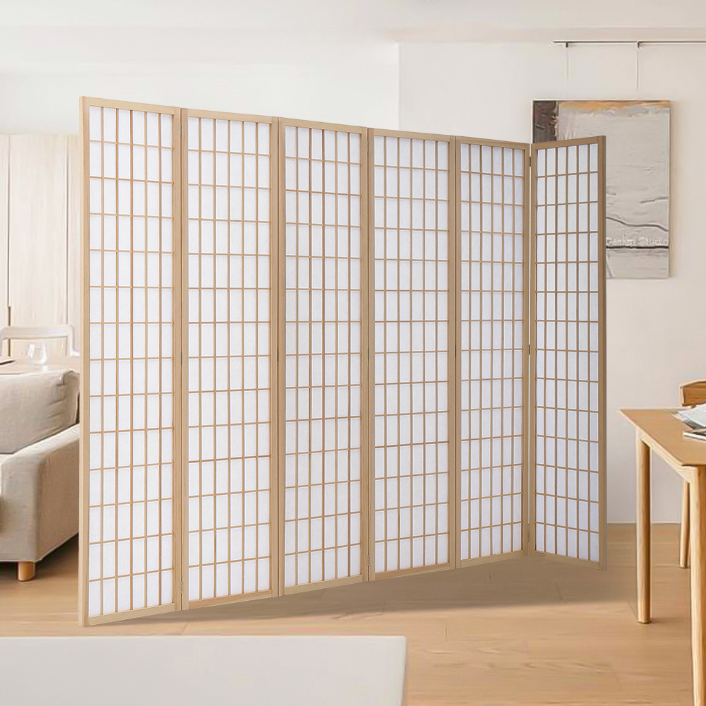 Living and Home 6 Panel Natural Folding Wooden Privacy Screen Image 3