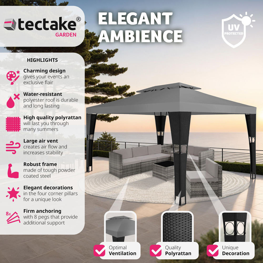 tectake Mona 4 x 3m Black and Anthracite Double Roof Gazebo Image 6