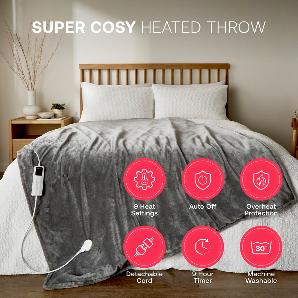 Dimplex Super Cosy Grey Fleece Heated Throw 130 x 180cm Image 7
