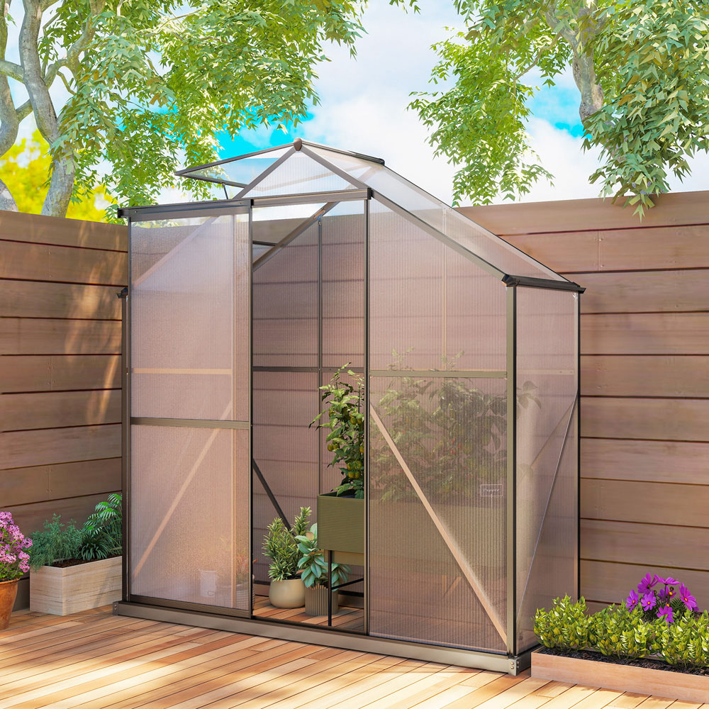 Outsunny 6 x 2.5ft Dark Grey Aluminium Polycarbonate Greenhouse Image 2