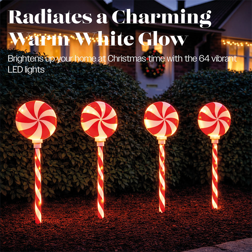 Xmas Haus 16 Warm White LED Round Christmas Candy Cane Stake Light 4 Pack Image 3