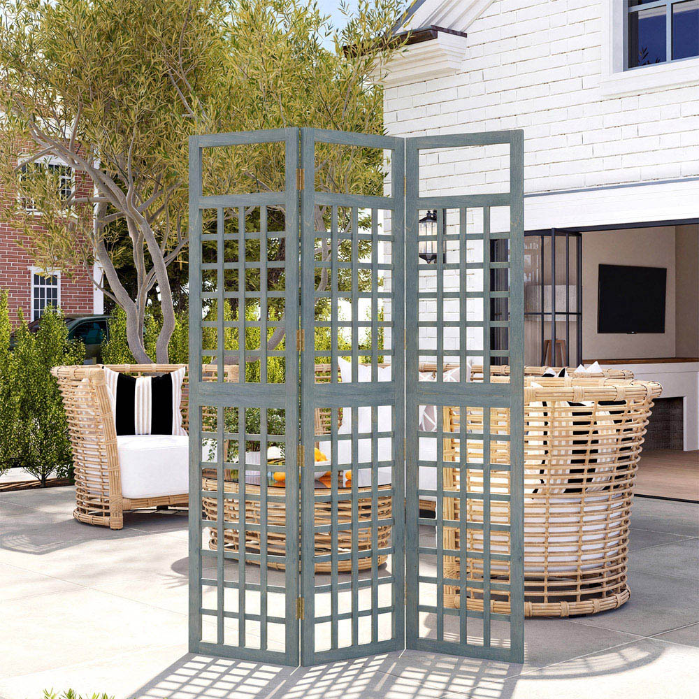 Outsunny 3 Panel Grey Wooden Foldable Room Divider Image 8