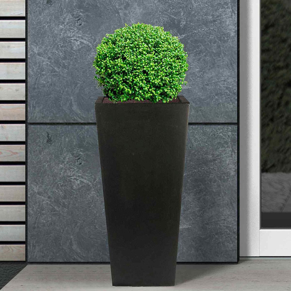 wilko Black Light Concrete Fibrestone Tapered Shape Outdoor Plant Pot 50.5cm Image 2