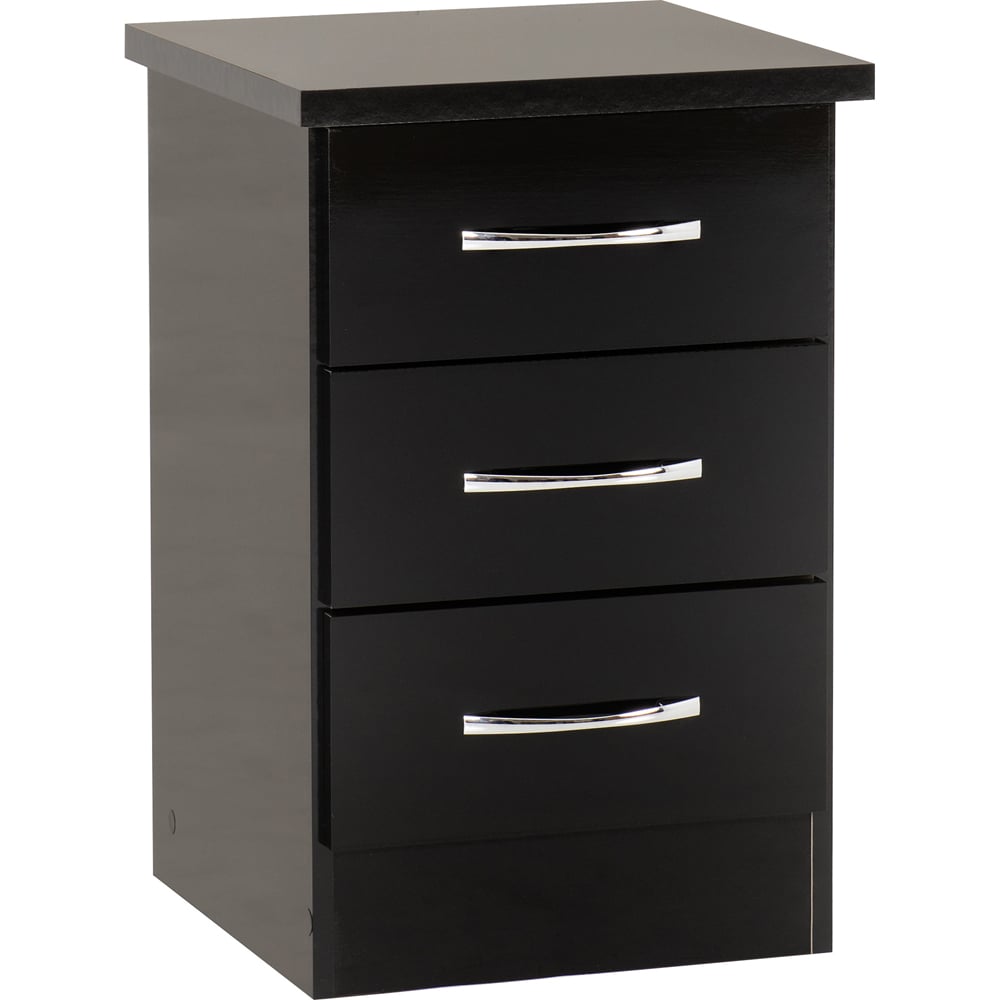 Seconique Nevada 3 Drawer Black Gloss Bedside Table Image 2