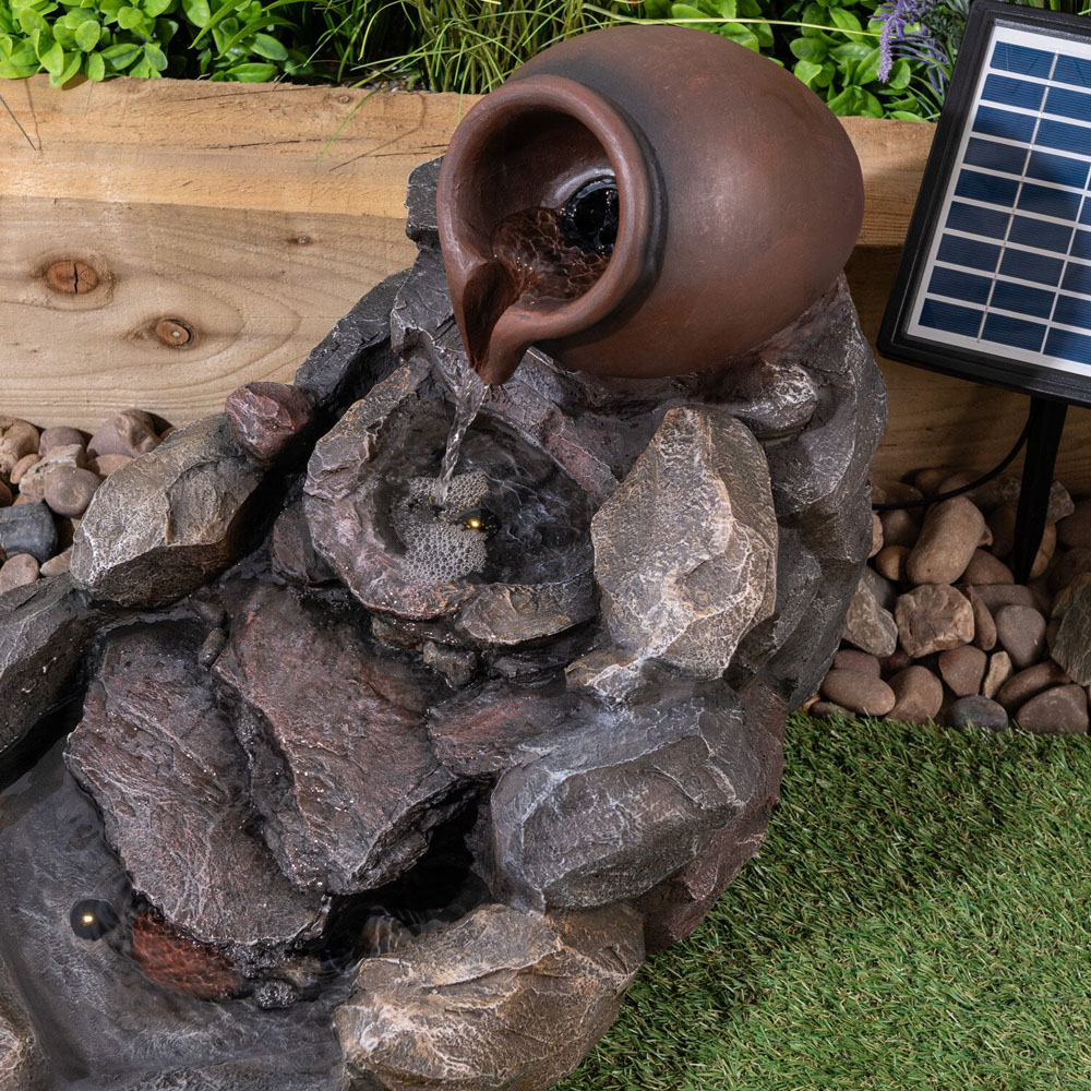 Solar Pot Solar Pot and Rock Water Feature Grey | Wilko