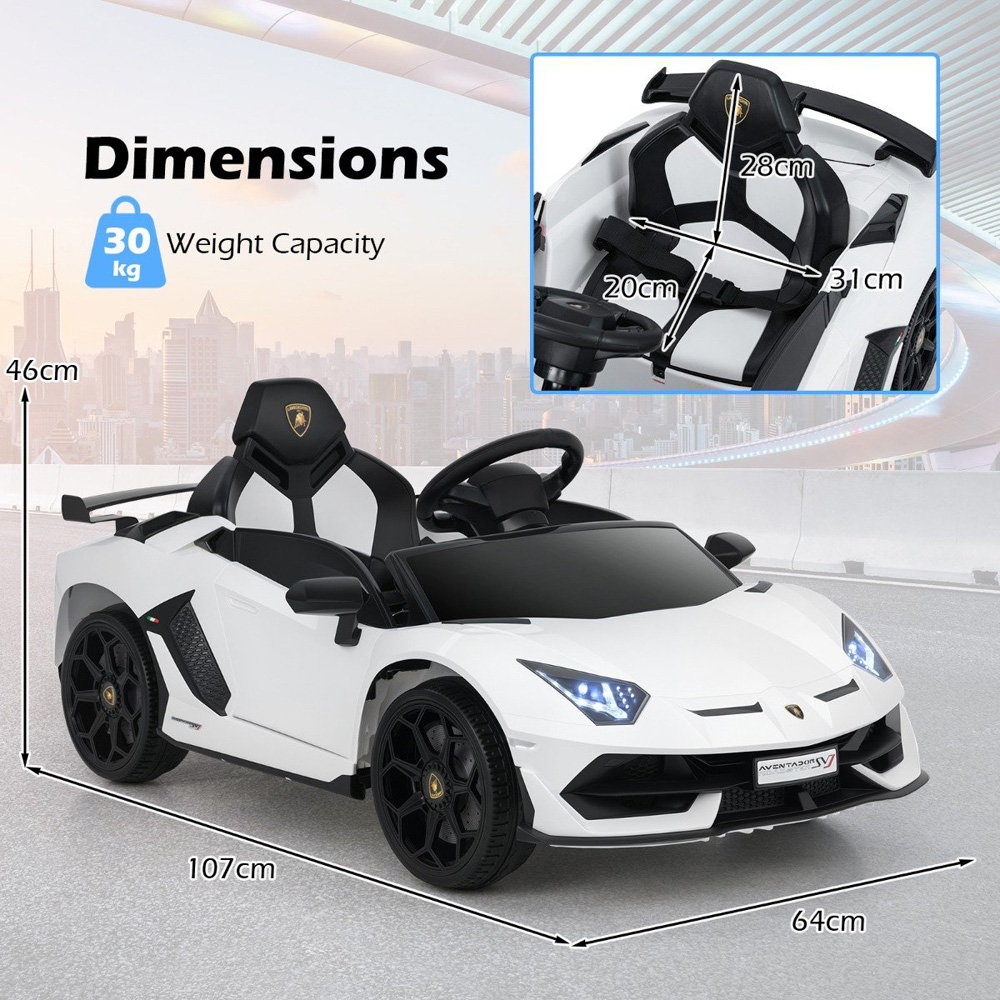 Costway Kids White Licensed Lamborghini Ride On Car with Remote Control and LED Headlight 12V Image 7
