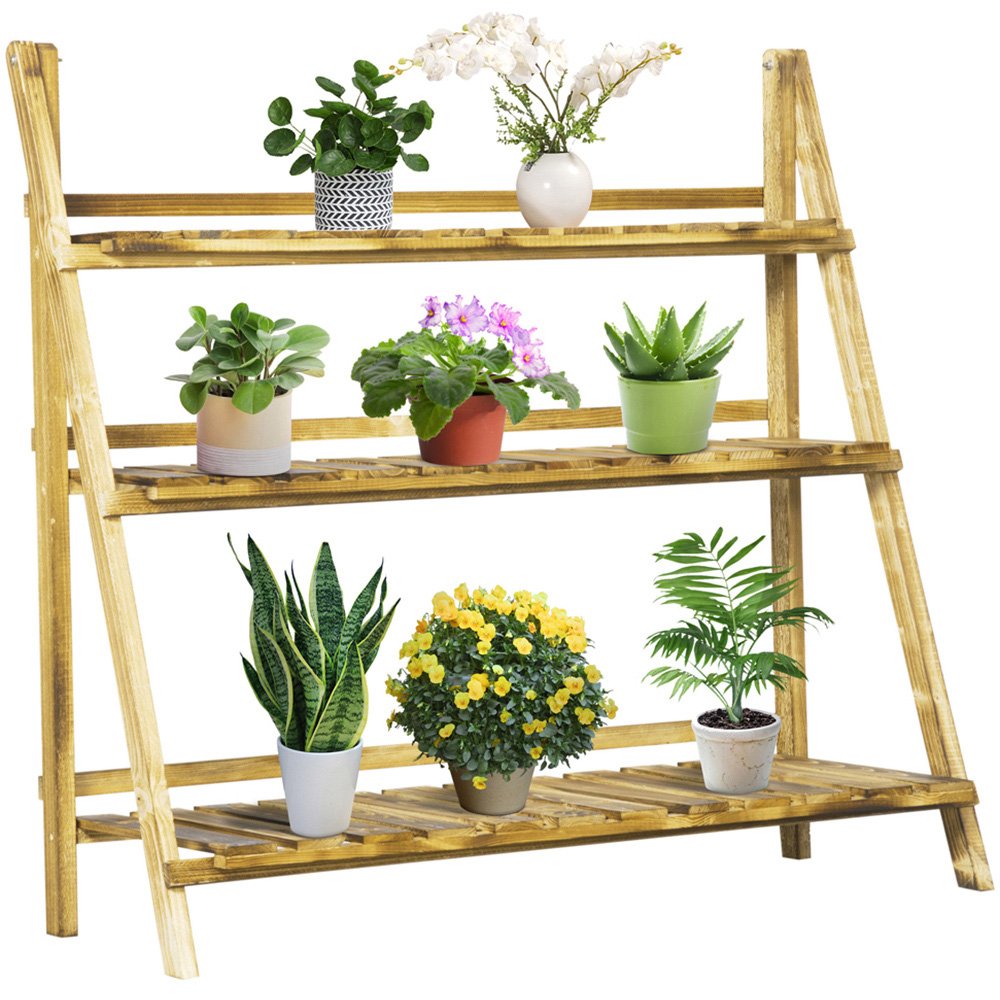 Outsunny 3-Tier Wooden Foldable Flower Pot Stand Image 1