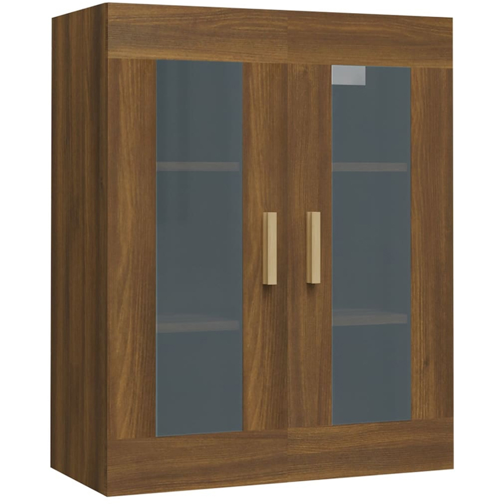 vidaXL 2 Glass Door 3 Shelf Brown Oak Wall Mounted Cabinet Image 2