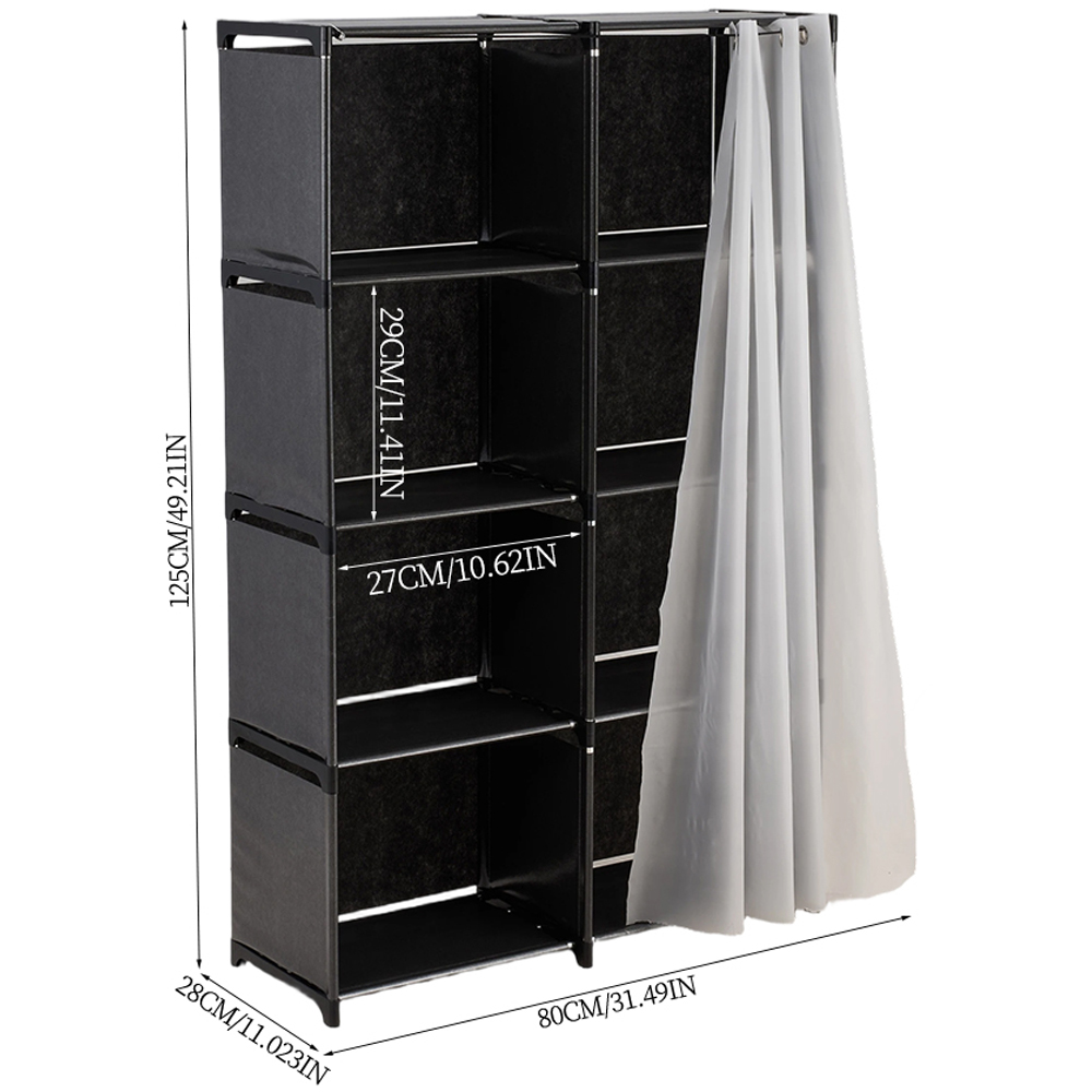 Living and Home 4-Tier Black Freestanding Portable Wardrobe with Double-Row Storage and Curtain Image 8