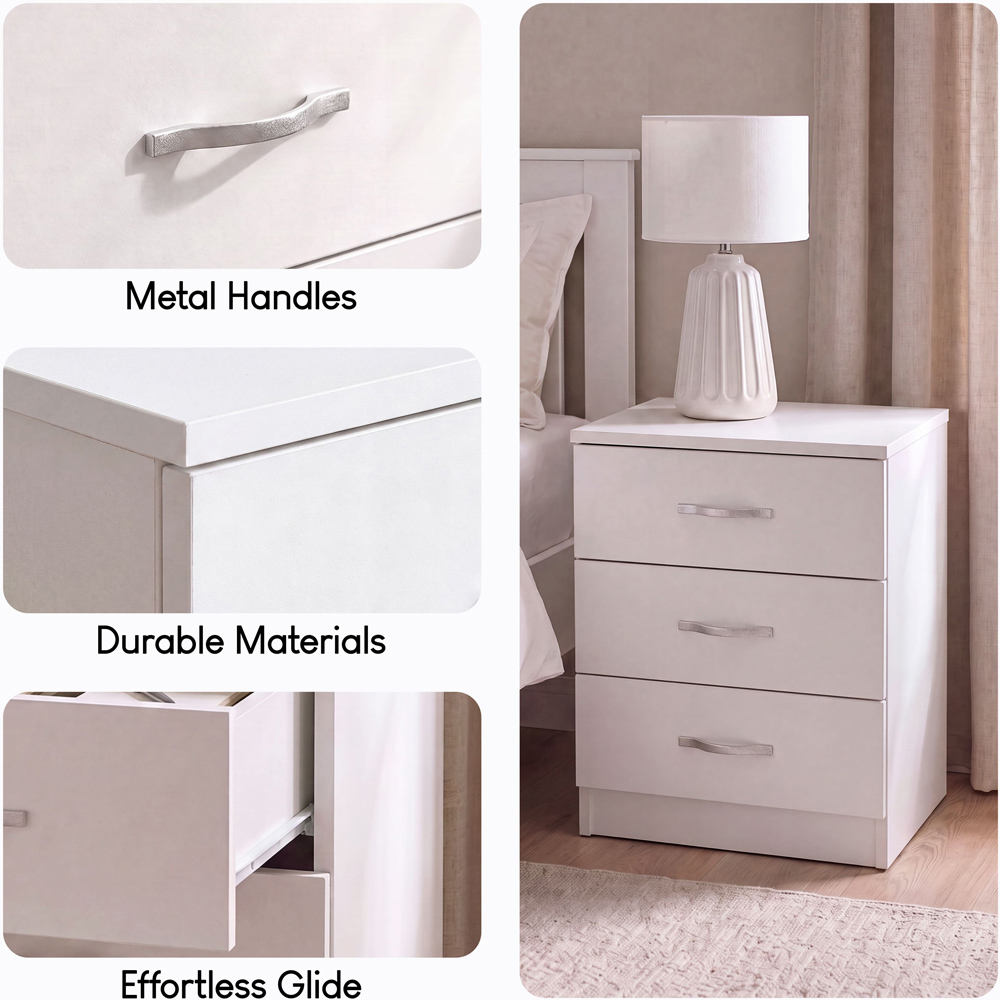 Vida Designs Riano 3 Drawer White Melamine Finish Bedside Table Set of 2 Image 6