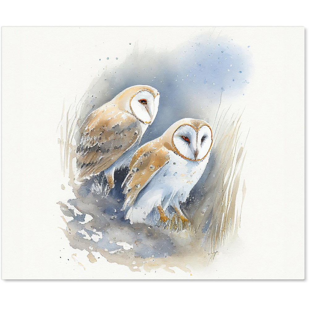 Warren Reed Designer Barn Ano Owls Watercolour Glass Kitchen Splashback 75 x 90cm Image 2